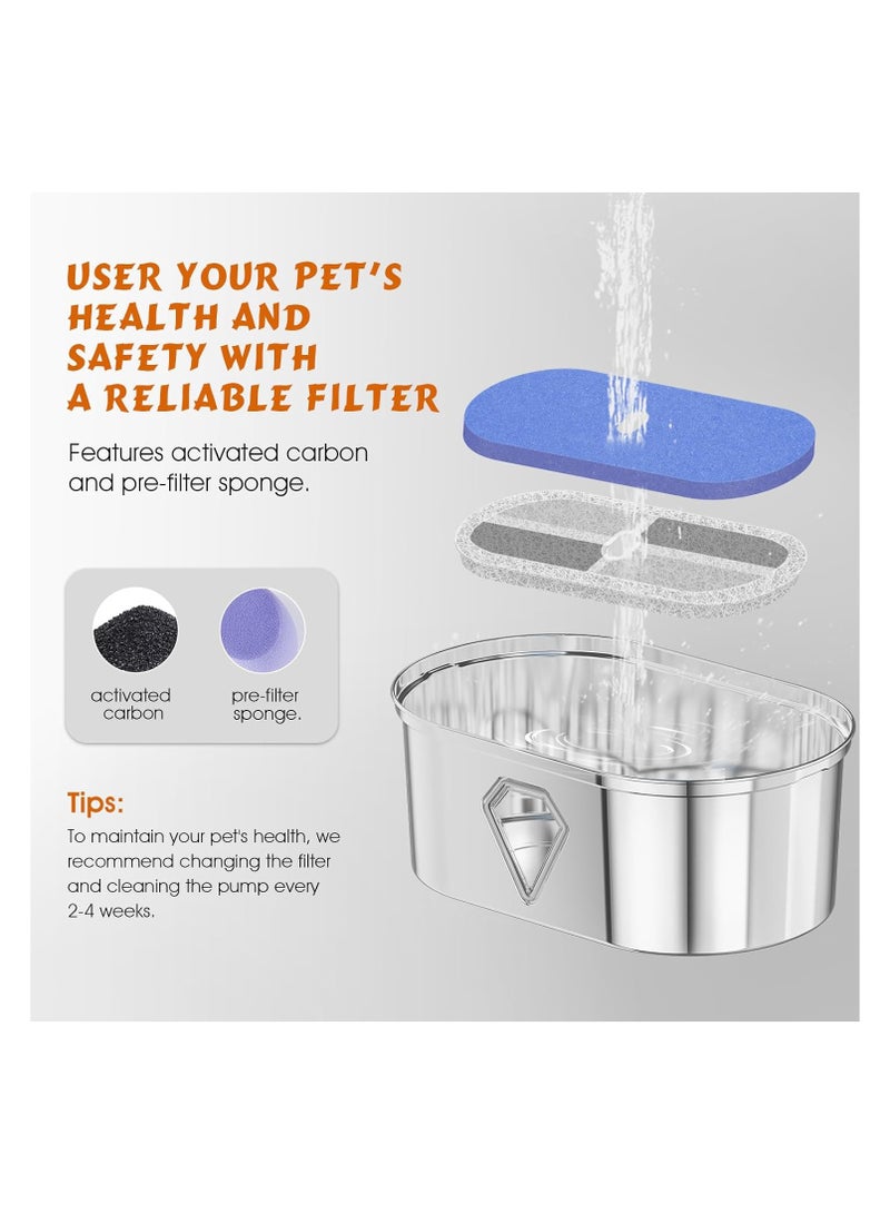 Stainless Steel Pet Water Fountain, Dog Water Fountain, 118oz/3.5L Automatic Cat Water Fountain Dishwasher Safe, Large Pet Water Fountain, with Quiet Pump, Water Level Window Pet Fountain Indoor - Image 4